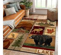 Xisnuient Area Rug American Style Village Animal Bear Maple Leaf Wildlife Animal Country Hunting Southwest Wilderness Design Carpet Indoor Outdoor Kids Play Mat Anti-slip (Color 2,80x120 cm)