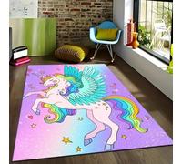 Xisnuient Area Rugs 3D Cartoon Unicorn Print Children Girl Boy Bedroom Carpet Corridor Dining Room Floor Mat Kids Play Baby Crawling Non-slip Mat Pink Purple Yellow Living Room Rug (Multi 1,60x90 cm)