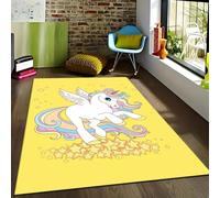 Xisnuient Area Rugs 3D Cartoon Unicorn Print Children Girl Boy Bedroom Carpet Corridor Dining Room Floor Mat Kids Play Baby Crawling Non-slip Mat Pink Purple Yellow Living Room Rug (Multi 7,50x80 cm)