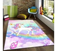 Xisnuient Area Rugs 3D Cartoon Unicorn Print Children Girl Boy Bedroom Carpet Corridor Dining Room Floor Mat Kids Play Baby Crawling Non-slip Mat Pink Purple Yellow Living Room Rug (Multi 5,60x90 cm)