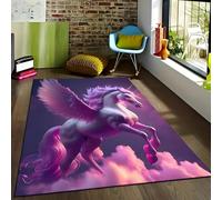Xisnuient Area Rugs 3D Cartoon Unicorn Print Children Girl Boy Bedroom Carpet Corridor Dining Room Floor Mat Kids Play Baby Crawling Non-slip Mat Pink Purple Yellow Living Room Rug (Multi 2,50x80 cm)