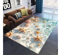 Xisnuient Area Rugs,3D Ocean Waves Beach Starfish Shell Conch Print Carpet for Living Room Bedroom Bedside Bathroom Floor Mat Sofa Mat Kitchen Corridor Dining Doormat Home Décor (Multi 4,100x150 cm)