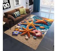 Xisnuient Area Rugs,3D Ocean Waves Beach Starfish Shell Conch Print Carpet for Living Room Bedroom Bedside Bathroom Floor Mat Sofa Mat Kitchen Corridor Dining Doormat Home Décor (Multi 3,140x200 cm)