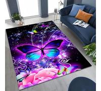 Xisnuient Big Area Rug 3D Dream Butterfly Flower Non-Slip Carpet for Home Living Room Bedroom Sofa Kid Play Mat Entryway Dining Patio & Garden Decor Decor (Purple,50x80 cm)