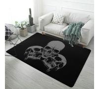 Xisnuient Black Grey Skull Floral Pattern Area Rug Short Pile Large Living Room Rug Cool Gothic Skull Roses Bedroom Rug Decoration Bedside Rug Small Rug Bath Mat Long Strip Rug (Colour 3,100x150 cm)