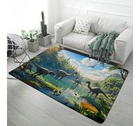Xisnuient Children's Play Rugs with Forest Dinosaur and Tyrannosaurus Print, Boys Teen Bedroom Decorative Floor Mats, Anti-slip Gaming Rug for Game Room, Bedside Runner Carpet, 100x150 cm, Color 2