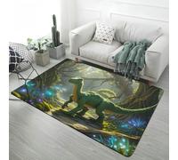 Xisnuient Children's Play Rugs with Forest Dinosaur and Tyrannosaurus Print, Boys Teen Bedroom Decorative Floor Mats, Anti-slip Gaming Rug for Game Room, Bedside Runner Carpet, 120x160 cm, Color 1