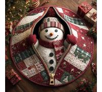 Xisnuient Christmas Round Rug 3D Visual Quilted Carpet, Santa Claus Snowman Fire Pit Pattern, Soft Non-Slip Festive Floor Mat for Living Room Bedroom Christmas Tree Decor (COLOR-1,60cm)
