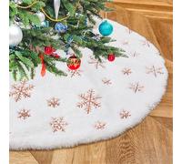 Xisnuient Christmas Tree Skirt, White Snowflake Christmas Tree Decoration Base, Plush Faux Fur Xmas Tree Skirt, Christmas Tree Mat Cover, Festive Party Home Decoration (Colour 1,50cm)