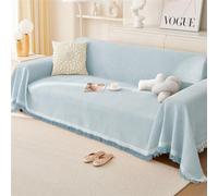 Xisnuient Cotton Sofas Throws Large 1/2/3/4 Seater, Bed Blanket Throws for Settees, Modern Solid Colour Non Slip Small Throw Sofa Covers King Size Blankets for Beds Double Cream Grey (Blue,180x230cm)