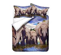 Xisnuient Elephant Print Bedding Set for Children Adult Microfiber Duvet Cover Grassland Animal Elephant Giraffe Design Black Orange Zip Quilt Cover with Pillow Case (Colour 5,Double Size 200x200 cm)