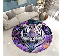 Xisnuient Fluffy Round Rug, Flannel Soft and Non-slip, Area Rugs for Decorating Bedroom Living Room, Changing Room Floor Mat, Butterfly Flower Tiger, Children's Play Mat, 120 cm, Color 4