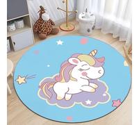 Xisnuient Fluffy Round Rug Flannel, Soft and Non-slip, Unicorn Rainbow Animal Rabbit Print, Area Rugs for Decorating Boy Girl Kid Bedrooms, Playmat for Living Room Play Areas, 60 cm, Color 3