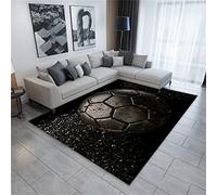 Xisnuient Football Rug - 3D Pattern Green Field Carpet - Large Gaming Mat & Nursery Rug - Flannel Washable - Black, 120x160 cm