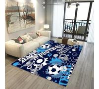 Xisnuient Football Rugs Boys Bedroom Living Room Rug Large 3D Graffiti Football Pattern Rug Blue Green Football Carpet Kids Teens Gaming Mat Washable Nursery Rug Runner Doormat (Navy blue,80x120cm)