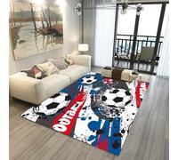 Football Rugs Boys Bedroom Living Room Rug Large 3D Graffiti Football Pattern Rug Blue Green Football Carpet Kids Teens Gaming Mat Washable Nursery Rug Runner Doormat (Red,100x150cm)