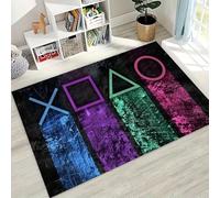 Xisnuient Gaming Rug Extra Large Fluffy Non Slip Washable Neon Cyber Starry Sky Graffiti Classic Game Console Controller Buttons Print for Teen Bedroom Living Room Gaming Space