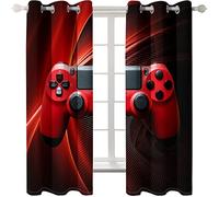 Xisnuient Kids Boy Teen Bedroom Blackout Curtains 2 Panels Blue Purple Galaxy Star Game Controller Graffiti 3D Printing Gamer Living Room Large Curtain With Holes (Red,2Pc-W33'' X L90'')