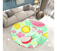 Xisnuient Large Round Rug for Living Room Tropical Floral Green Leaf Fruit Print, Soft and Non-slip Indoor Floor Mats, Area Rugs for Bedroom Studies Dressing Room, 80 cm, Color 1