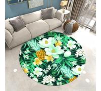 Xisnuient Large Round Rug for Living Room Tropical Floral Green Leaf Fruit Print, Soft and Non-slip Indoor Floor Mats, Area Rugs for Bedroom Studies Dressing Room, 80 cm, Color 2