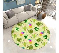 Xisnuient Large Round Rug for Living Room Tropical Floral Green Leaf Fruit Print, Soft and Non-slip Indoor Floor Mats, Area Rugs for Bedroom Studies Dressing Room, 130 cm, Color 4