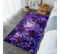 Xisnuient Living Room Carpets Butterfly Flowers Pattern Modern Home Decor Flannel Area Rugs Kitchen Bedroom Coffee Table Bedside Mat Large Rug Anti Slip Gaming Rugs Yoga Mat (Purple,100x120 cm)