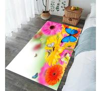 Xisnuient Living Room Carpets Butterfly Flowers Pattern Modern Home Decor Flannel Area Rugs Kitchen Bedroom Coffee Table Bedside Mat Large Rug Anti Slip Gaming Rugs Yoga Mat (Red,50x120 cm)