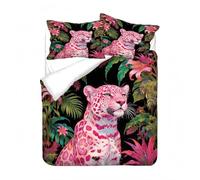 Xisnuient Microfiber Duvet Cover Set with Pillowcases 50x75 cm, Exotic Pink Leopard Floral Pattern, Tropical Jungle Bedding, Colorful Quilt Cover for Boho Bedroom, 200x200 cm, Color 6