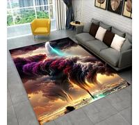 Xisnuient Modern Carpet 3D Natural Tornado Cloud Twister Print Flannel Area Rug Home Decor Non-Slip Carpet for Living Room Bedroom Corridor Bathroom, Soft Bedside Runner Floor Mat (Yellow,50x120 cm)