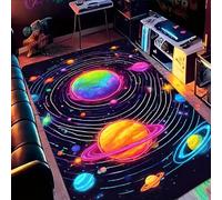 Xisnuient Neon Galaxy Area Rug Space Carpet Starry Sky Rainbow UFO Beam Outer Space Floor Mat Soft Non Slip Teen Bedroom Living Room Playroom Decorative Indoor Accent Home Decor (Colour 1,140x200cm)