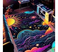 Xisnuient Neon Galaxy Area Rug Space Carpet Starry Sky Rainbow UFO Beam Outer Space Floor Mat Soft Non Slip Teen Bedroom Living Room Playroom Decorative Indoor Accent Home Decor (Colour 6,140x200cm)