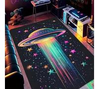 Xisnuient Neon Galaxy Area Rug Space Carpet Starry Sky Rainbow UFO Beam Outer Space Floor Mat Soft Non Slip Teen Bedroom Living Room Playroom Decorative Indoor Accent Home Decor (Colour 4,100x120cm)