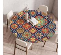 Xisnuient Outdoor Round Tablecloth Elasticated Edges Wipe Clean Round Bohemia Mandala Table Cloth Small Waterproof Polyester Coffee Table Cover Table Protectors for Dining Bistro Garden (Blue,60cm)