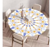 Xisnuient Outdoor Round Tablecloth Elasticated Edges Wipe Clean Round Bohemia Mandala Table Cloth Small Waterproof Polyester Coffee Table Cover Table Protectors for Dining Bistro Garden (White,60cm)