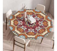 Xisnuient Outdoor Round Tablecloth Elasticated Edges Wipe Clean Round Bohemia Mandala Table Cloth Small Waterproof Polyester Coffee Table Cover Table Protectors for Dining Bistro Garden (Orange,60cm)