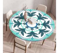 Xisnuient Outdoor Round Tablecloth Elasticated Edges Wipe Clean Round Bohemia Mandala Table Cloth Small Waterproof Polyester Coffee Table Cover Table Protectors for Dining Bistro Garden (Green,60cm)