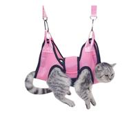 Xisnuient Pet Cat Grooming Bag, Anti-Scratch & Anti-Bite Restraint Bag, Nail Trimming Helper Hammock with Hanging Straps & Carabiners (Pink,S)