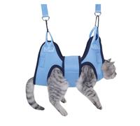 Xisnuient Pet Cat Grooming Bag, Anti-Scratch & Anti-Bite Restraint Bag, Nail Trimming Helper Hammock with Hanging Straps & Carabiners (Blue,L)