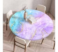 Xisnuient Round Marble Table Cover for Indoor Use, DIY Home Decor Option, Waterproof Wipeable Table Cover, Elastic Edge Tablecloth, Fits Dining, Outdoor Garden, Kitchen, Living Areas (Purple,60cm)