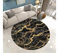 Xisnuient Round Rug Marble Gilded Gray Gold Large Rug for Living Room Soft Washable, Study Room Decorative Floor Mat Non-slip Bath Mat, 80 cm, Color 4