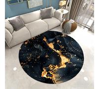 Xisnuient Round Rug Marble Gilded Gray Gold Large Rug for Living Room Soft Washable, Study Room Decorative Floor Mat Non-slip Bath Mat, 140 cm, Color 5