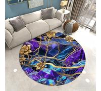 Xisnuient Round Rug Marble Gilded Gray Gold Large Rug for Living Room Soft Washable, Study Room Decorative Floor Mat Non-slip Bath Mat, 140 cm, Color 2