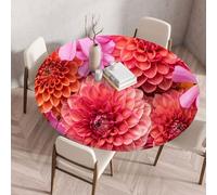 Xisnuient Round Table Cloth with Elastic Edged for Outdoor Garden Bistro, Fitted Wipeable Round Dining Table Cover, 3D Flowers Print Small/large Waterproof Polyester Table Protector (Red,60cm)