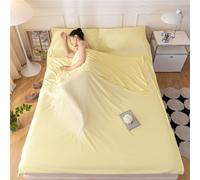 Xisnuient Sleeping Bag Liner, Lightweight Sleeping Sack Single Double Travel Camping Sheet with Pillow Slot for Camping Traveling Hotels Hostels Backpacking (Yellow, 160x210cm)