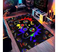 Xisnuient Teenager Bedroom Rugs Gamer Rug Gaming Deco Boys Room Modern Living Room Anti-slip Rug 3D Dazzling Neon Coloured Graffiti Game Console Soft Flannel Carpets (Black,40x60cm)
