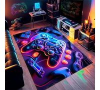 Xisnuient Teenager Bedroom Rugs Gamer Rug Gaming Deco Boys Room Modern Living Room Anti-slip Rug 3D Dazzling Neon Coloured Graffiti Game Console Soft Flannel Carpets (Navy,45x120cm)