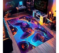 Xisnuient Teenager Bedroom Rugs Gamer Rug Gaming Deco Boys Room Modern Living Room Anti-slip Rug 3D Dazzling Neon Coloured Graffiti Game Console Soft Flannel Carpets (Grey,100x150cm)