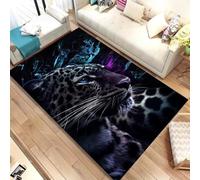 Xisnuient Teenagers' Kids Bedroom Rug, Cool 3D Black Night Leopard Pattern Decorative Carpet, Boys' Room Visual Anti-slip Gaming Floor Mat, Living Room Home Decoration Accessories (Colour 3,100x120cm)