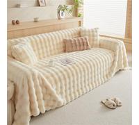 Xisnuient Thick Rabbit Plush Sofas Throw 1/2/3/4 Seater Extra Large Bed Double Blanket Throws for Settees Soft Solid Colour Non Slip Sofa Covers Sofa Cushion for Living Room Floor (Cream,180x380cm)