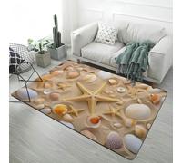 Xisnuient Tropical Beach Splashing Waves Area Rug, Flannel Fluffy Large Cartoon Carpet Blue Sea Starfish Shell, Carpet for Bedroom, Study, Ocean Style Furniture Decor Rug Runners (Colour 3,80x160 cm)